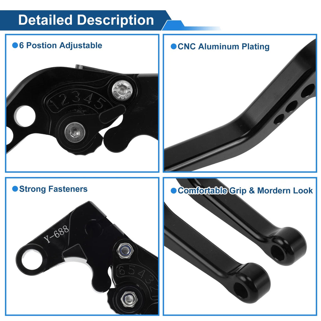 Short Brake Clutch Levers for Yamaha MT07 (2014–2022) 1 Pair Solid Black