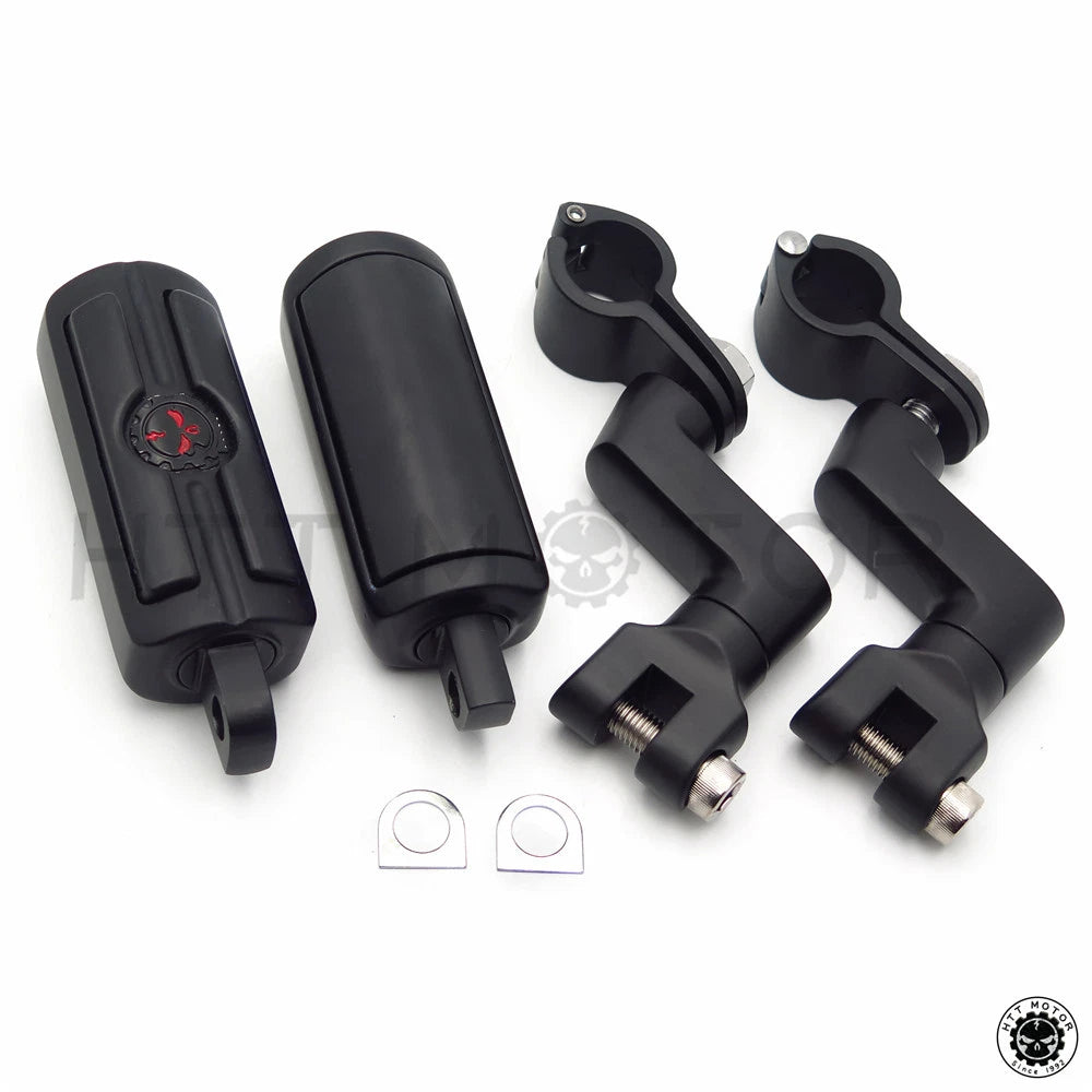Black Skull Head Foot Peg Rests for Harley-Davidson (1" 25mm)