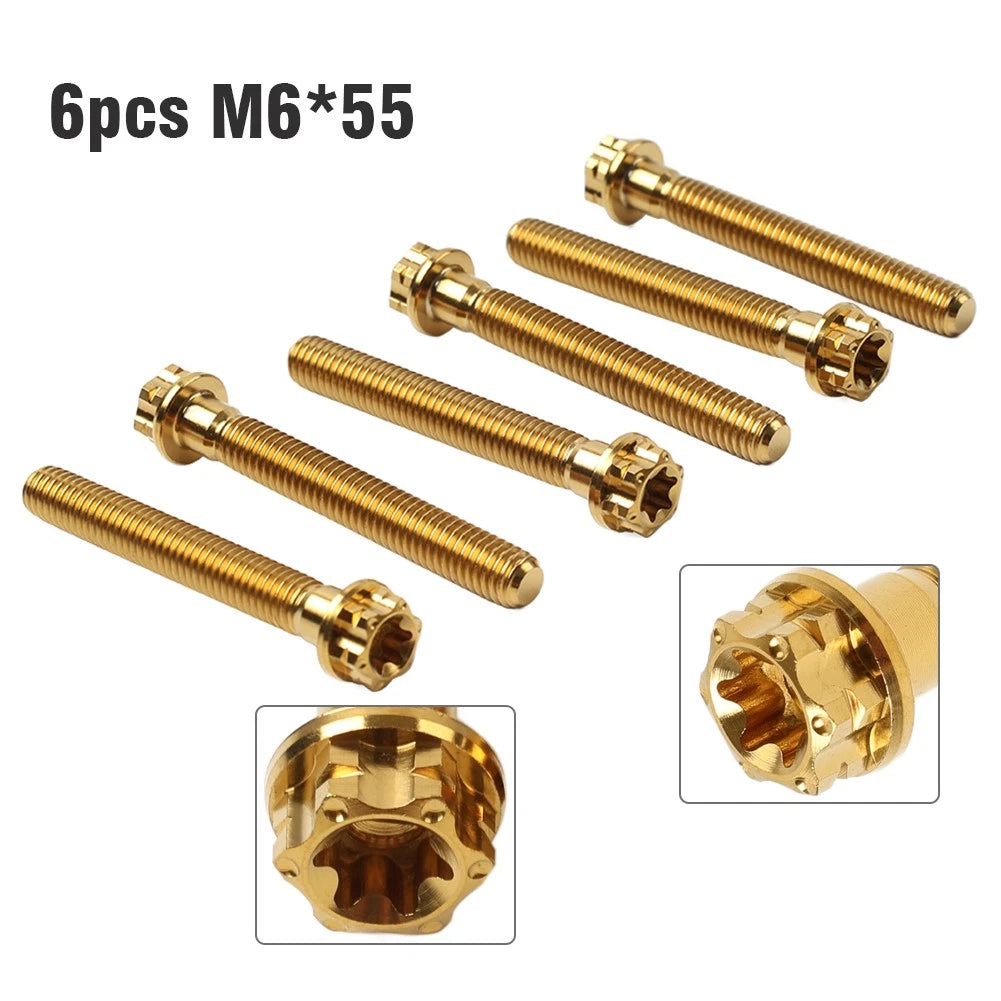 6pcs M6x55mm Titanium Torx Head Flange Screws for Motorcycle Bike