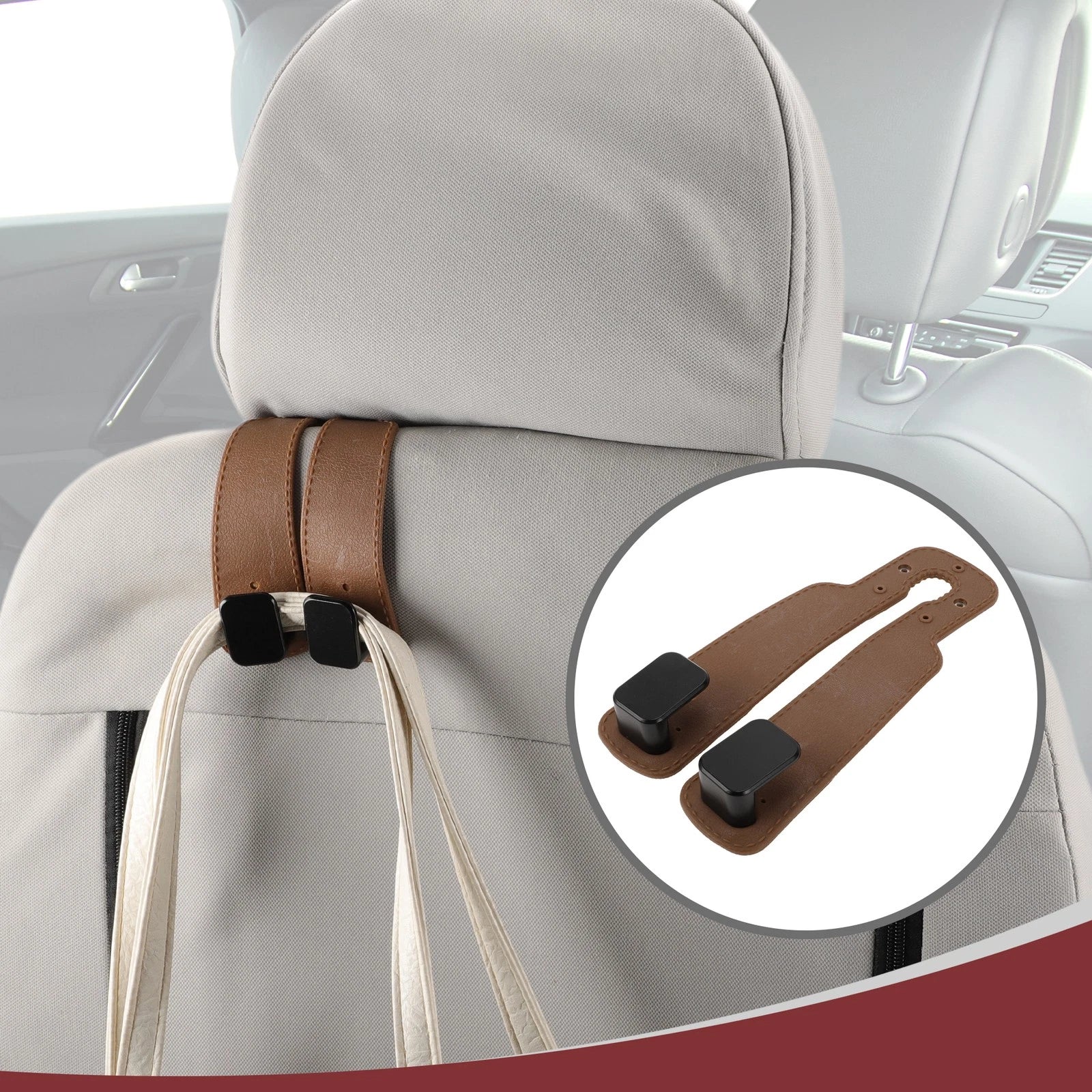 Car Seat Headrest Hooks for Universal Fit - Light Brown (1 Pcs)