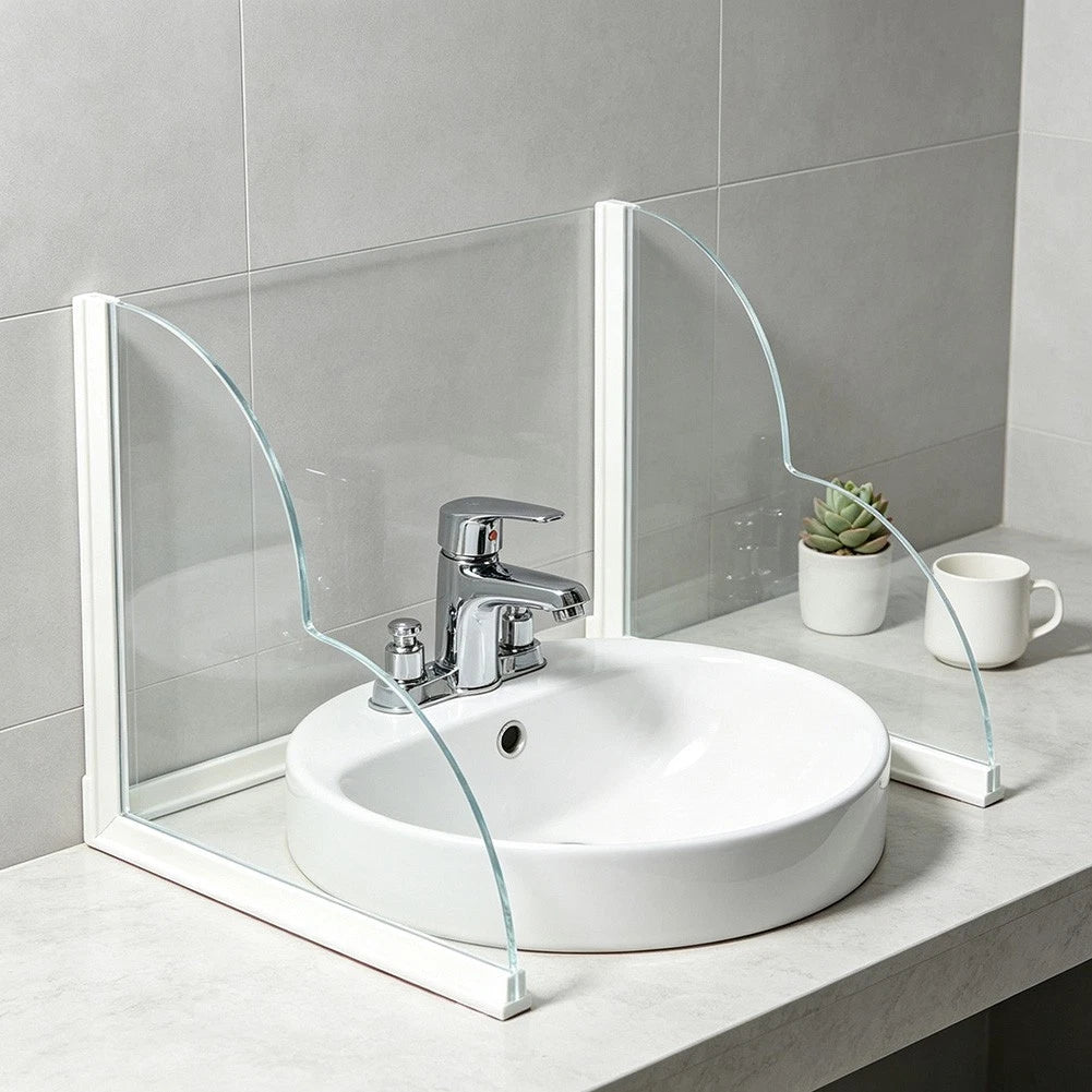 Set of 2 Easy Install Shower Splash Guards 23.5x23.5cm Clear