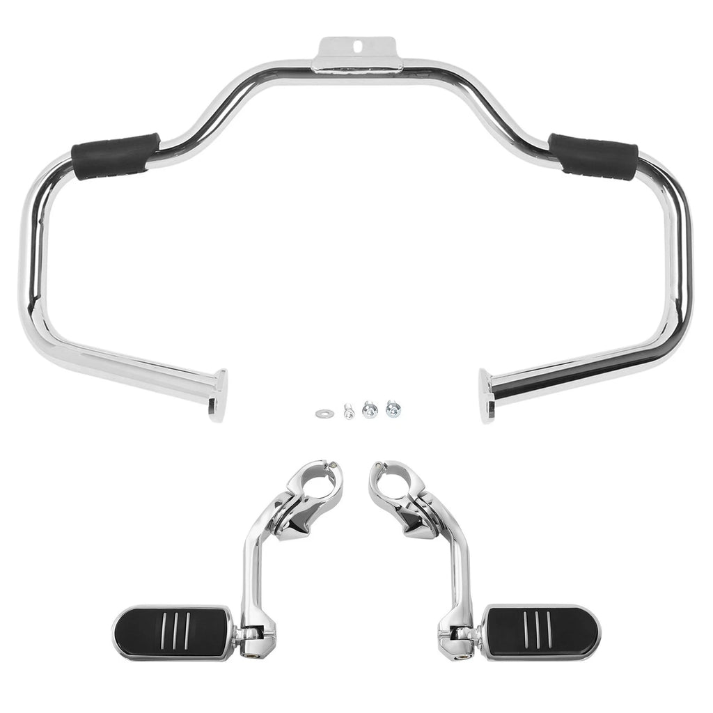 Chrome Engine Guard Bar Footpegs Mount for Harley Softail (2000–2017)