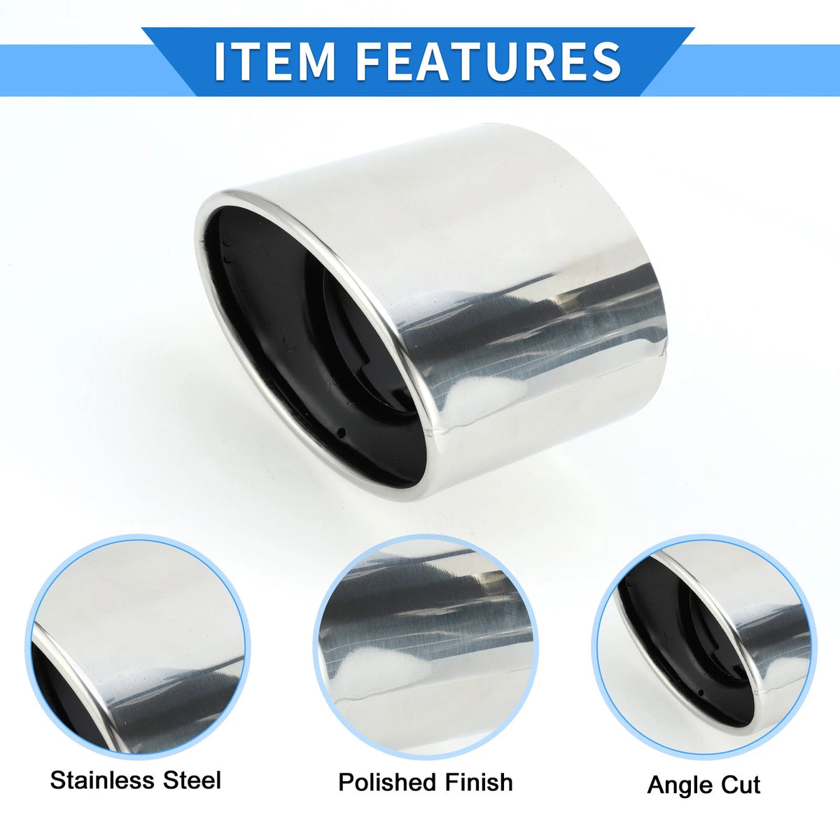 1 Pc Slant Cut Exhaust Tip 4.7" Inlet for Honda Accord (2008–2012) Silver Tone