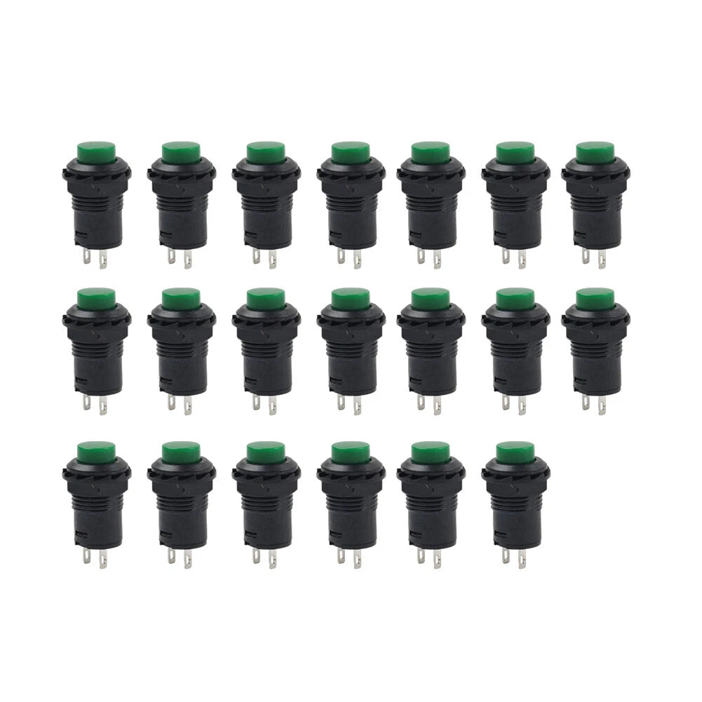 20pcs 12mm Thread Green Cap Push Button Switch ON-OFF for Universal Use