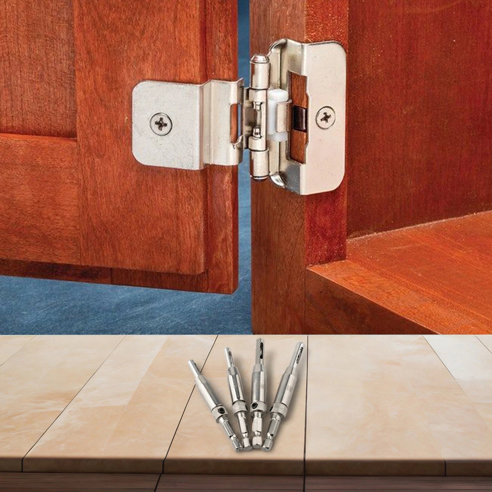 Set of 4 Self Centering Hinge Drill Bits for DIY Projects