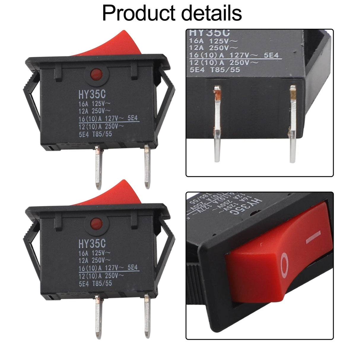 Pack of Two Rocker Switches ON/OFF AC 125/250V for Multiple Applications