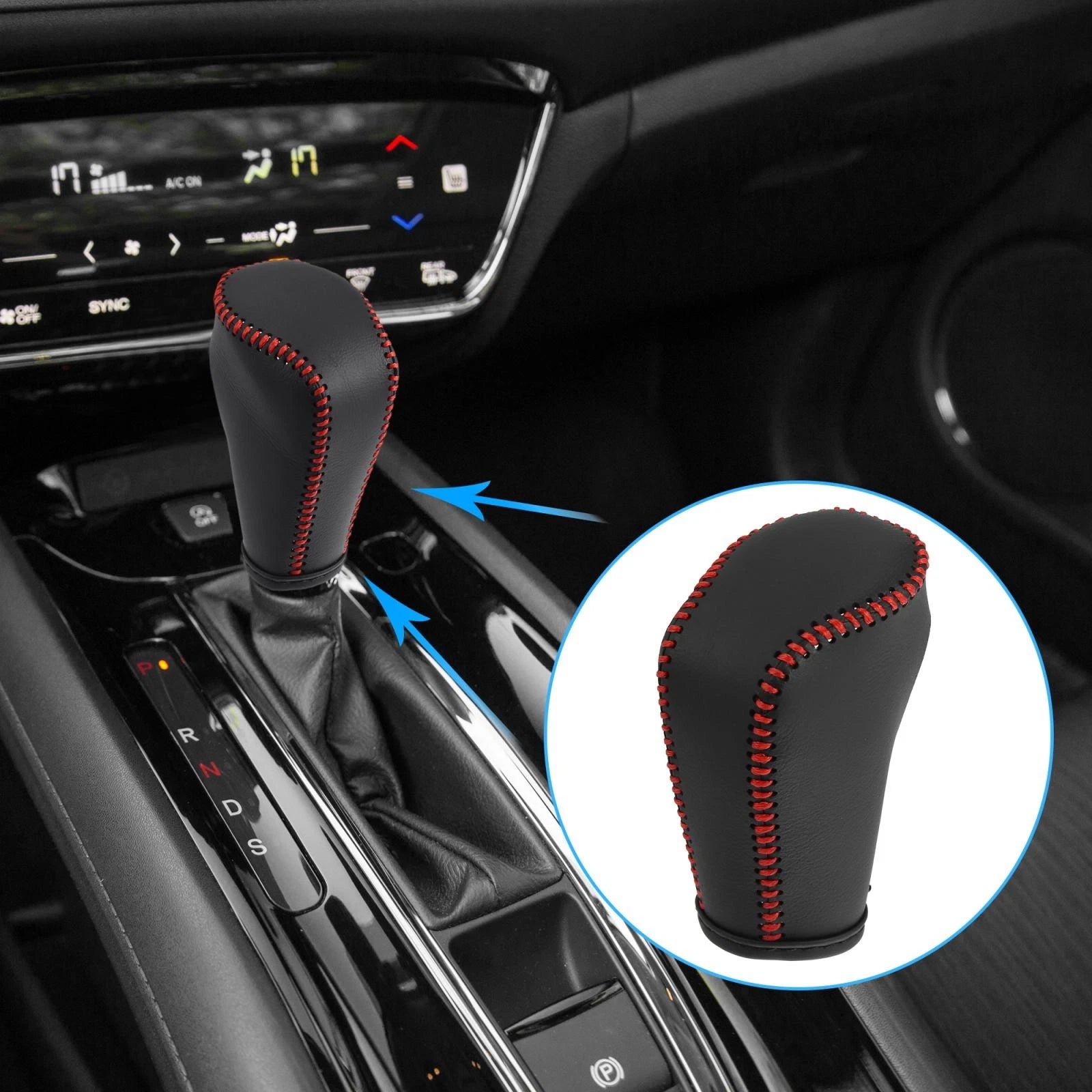Faux Leather Gear Shift Knob Cover for Mazda 3 (2014–2018) Red Stitch