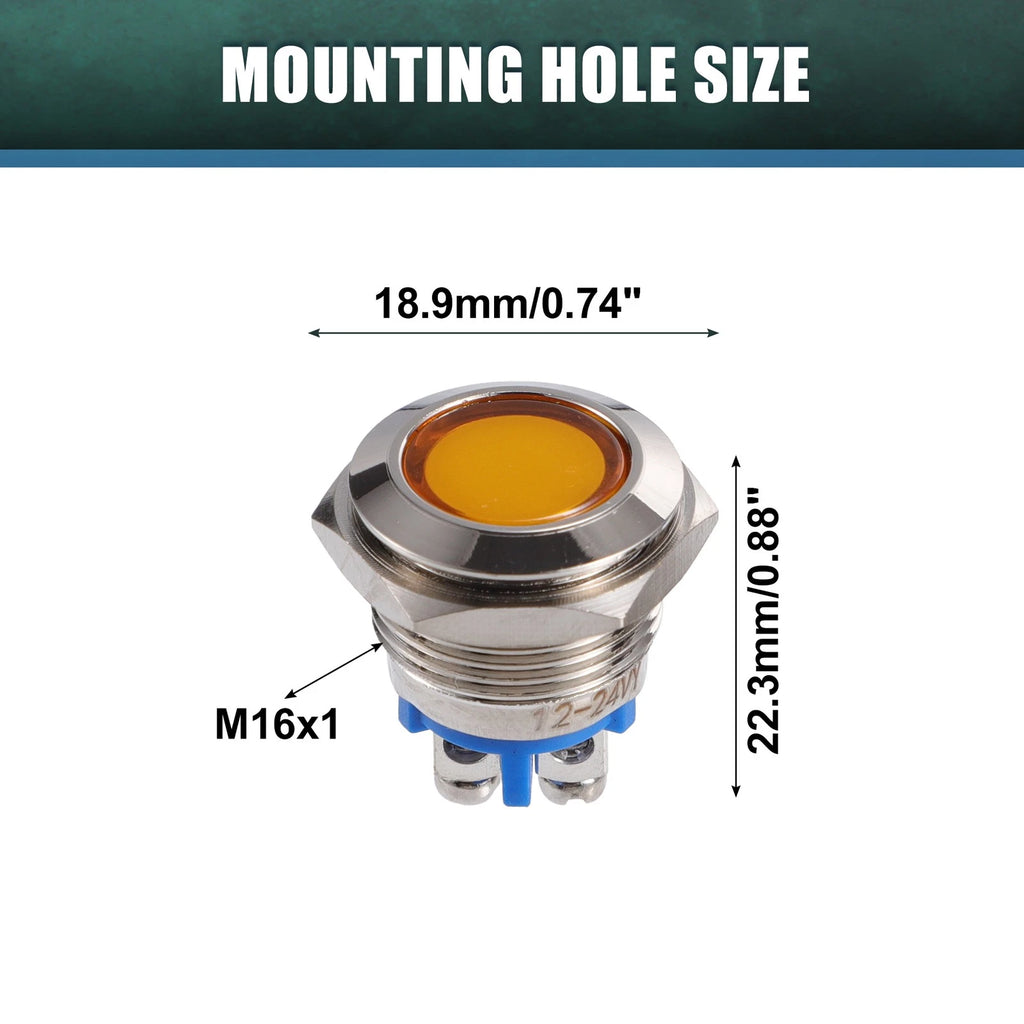 5Pcs 16mm LED Waterproof Pilot Indicator Light for Universal