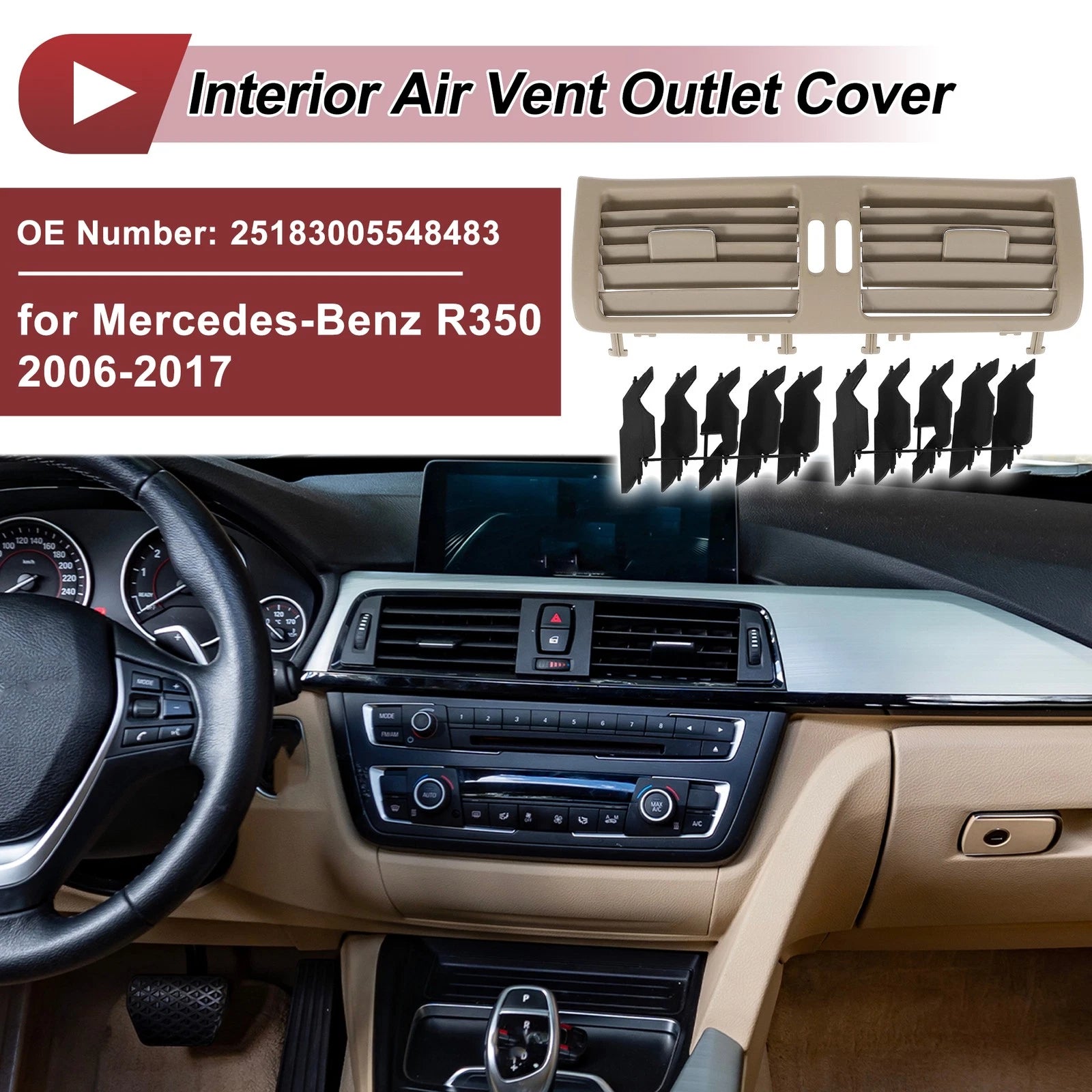 Front Center Console Air Outlet Vent Grille Replacement for Mercedes-Benz (2000–2006)