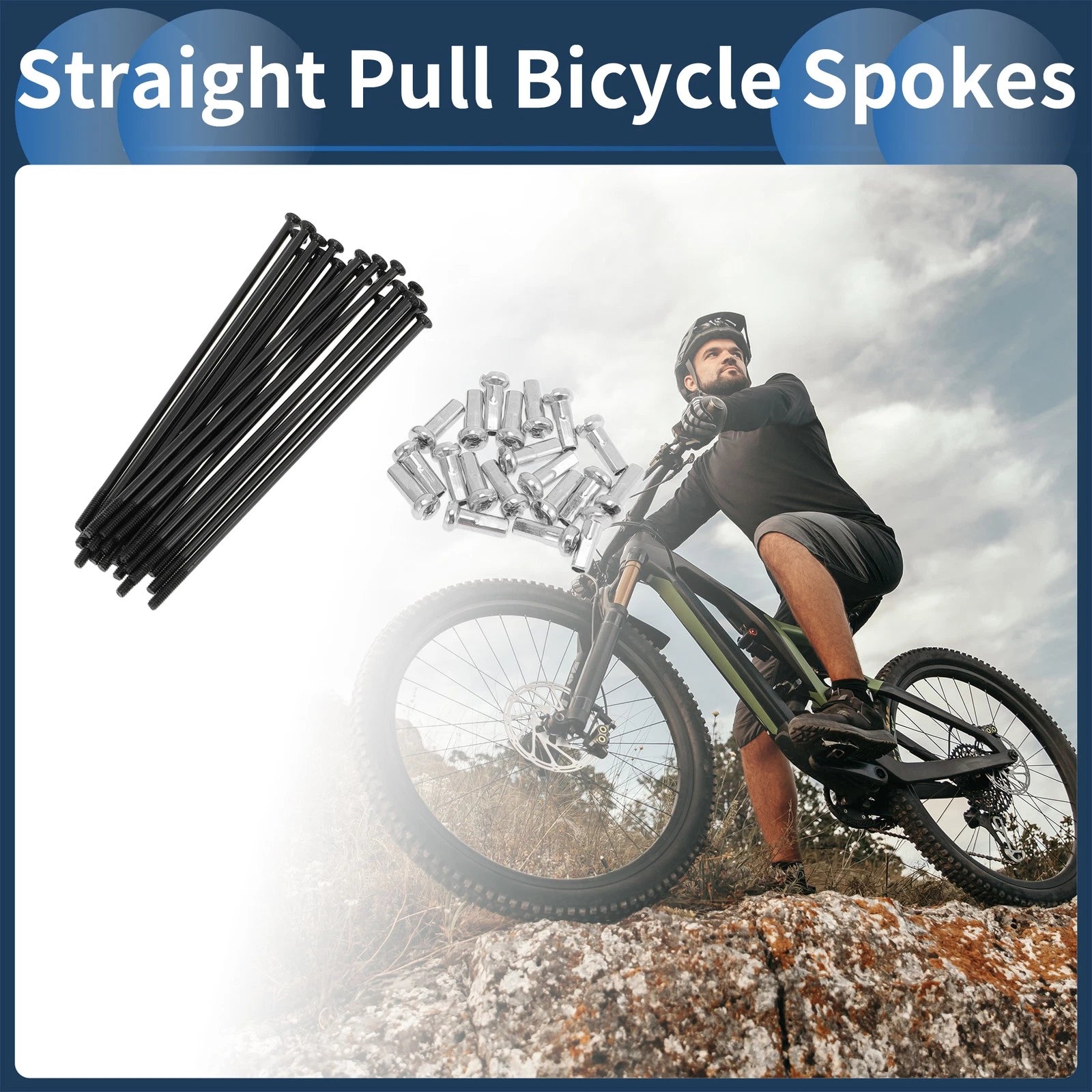 Straight Pull Bicycle Spokes Set 78mm Carbon Steel Black for 20 Set