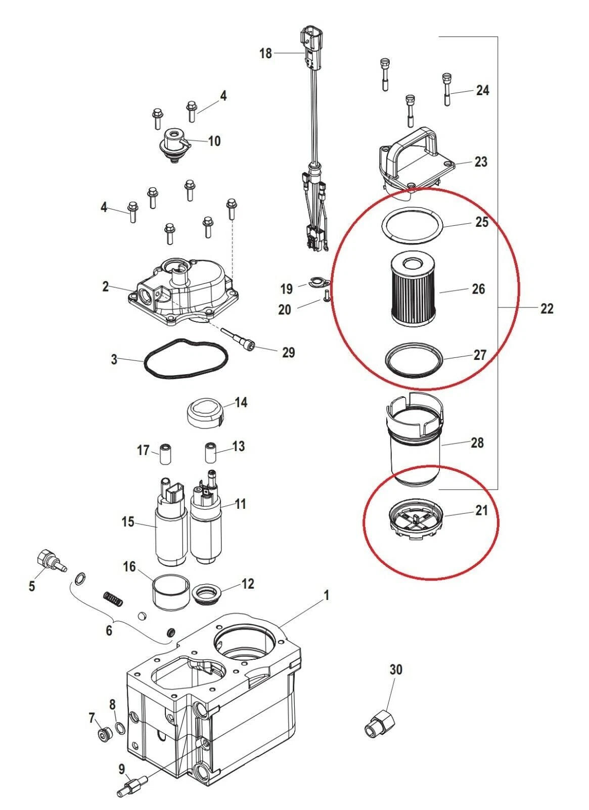 Fuel Filter for MerCruiser 5.7L 350 V8 GM MAG MPI (1A300000 & Up)
