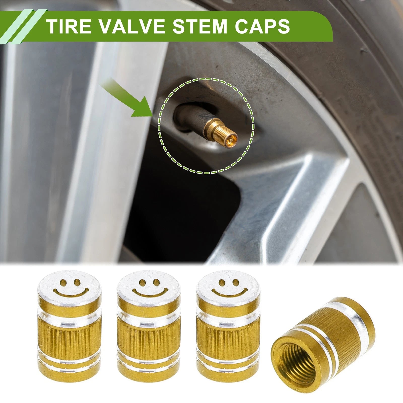 Tire Valve Stem Caps Gold Tone Replacement for Bicycle (4 Pcs) (—)