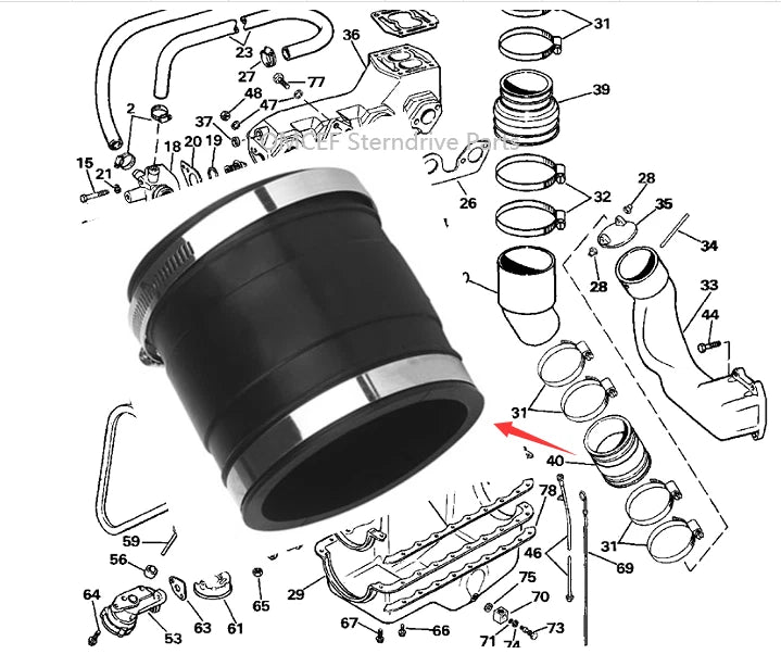 Exhaust Hose Bellow for OMC Cobra Volvo Penta 3.0 4.3 5.0 5.7 7.4 7.5 2.3 (N/A)