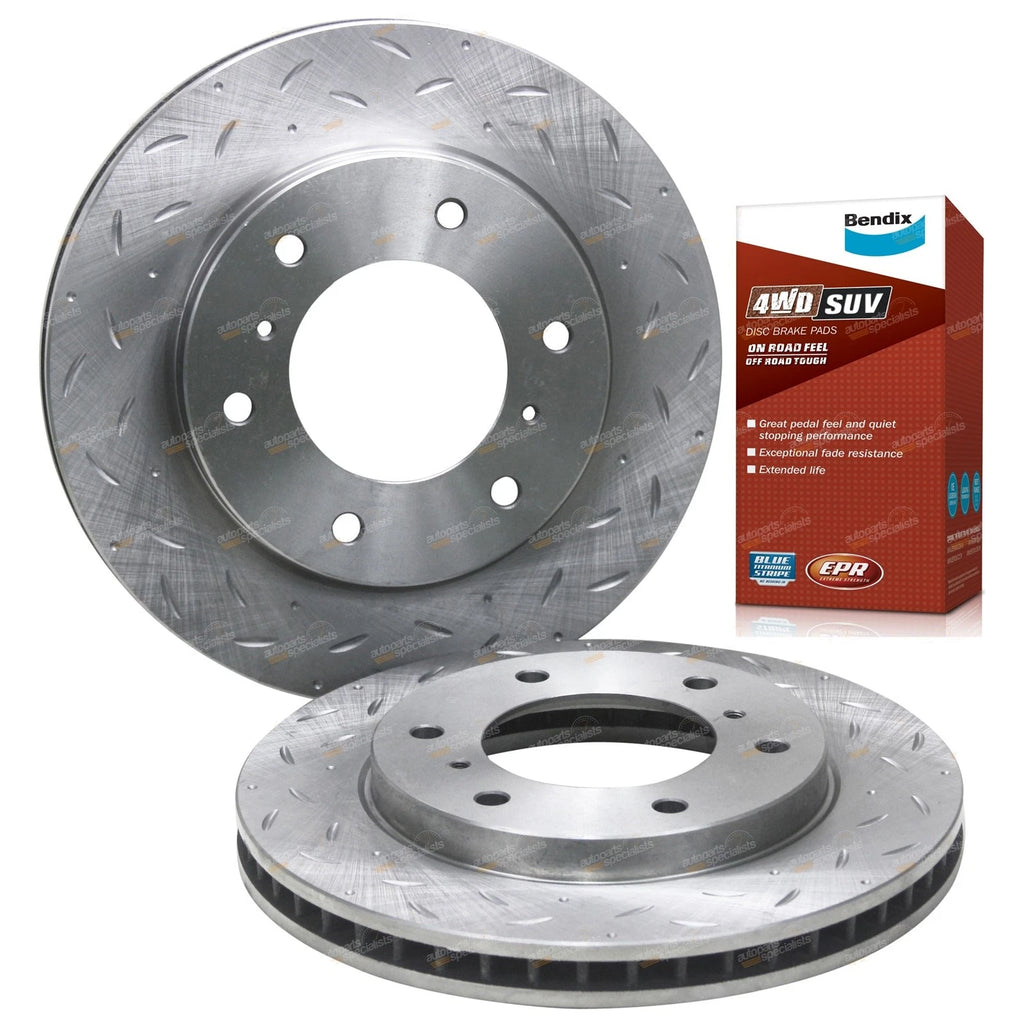 Front Slotted & Dimpled Disc Brake Rotors + Bendix Pads for Challenger (PB PC)
