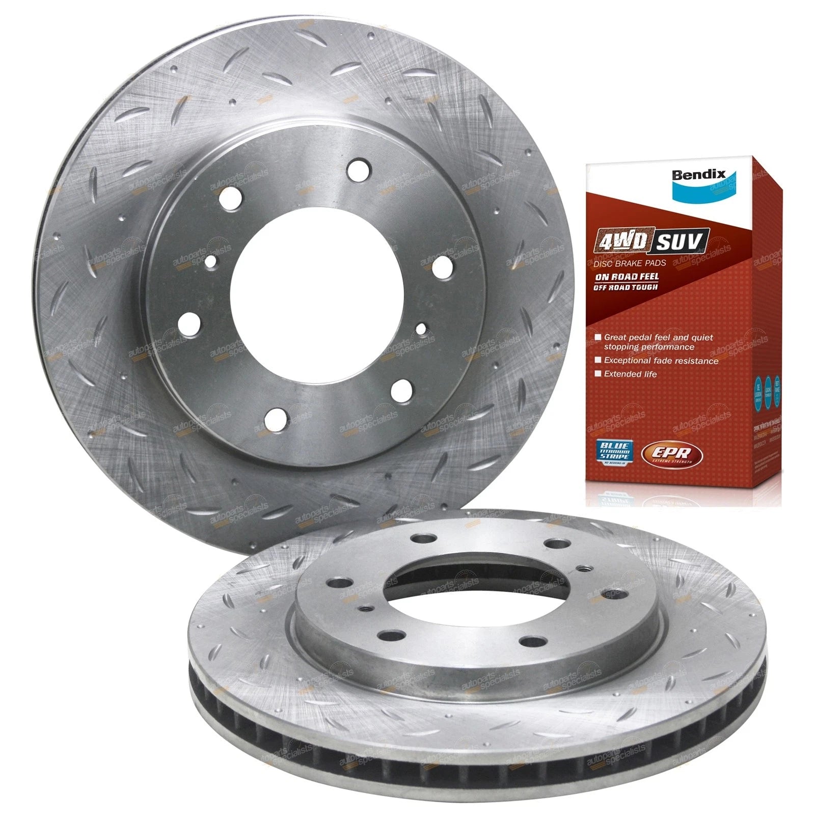 Front Slotted & Dimpled Disc Brake Rotors + Bendix Pads for Challenger (PB PC)
