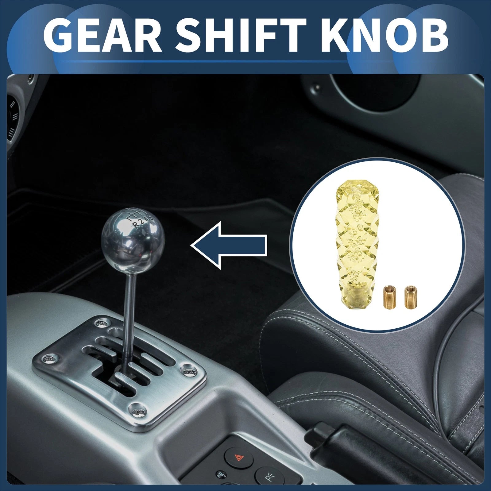Crystal Shift Knob with 2 Adapters for Universal Fit (15cm, Yellow)