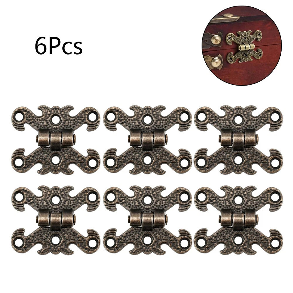 6x Antique Bronze Mini Folding Hinge Gift Box Jewelry Box Toolbox Hardware Decor