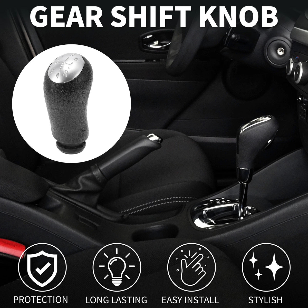 5 Speed Manual Gear Shift Knob for Renault Megane II (2002–2008) Black Plastic