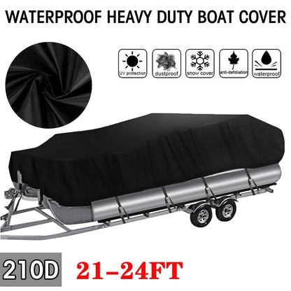 Boat Cover for Pontoon V-Hull Fish Runabout (Waterproof, Heavy Duty)
