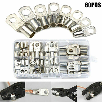 60pcs Copper Lug Battery Cable Ring Connector Terminal