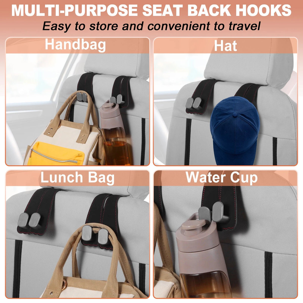 Set of 2 Car Seat Headrest Hooks for Universal Fit (2010–2023)