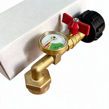 Propane Refill Fitting with Brass Housing and Pressure Gauge for