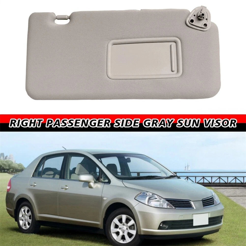 Right Hand Sun Visor for Nissan Versa (2007–2012) Gray w/ Mirror