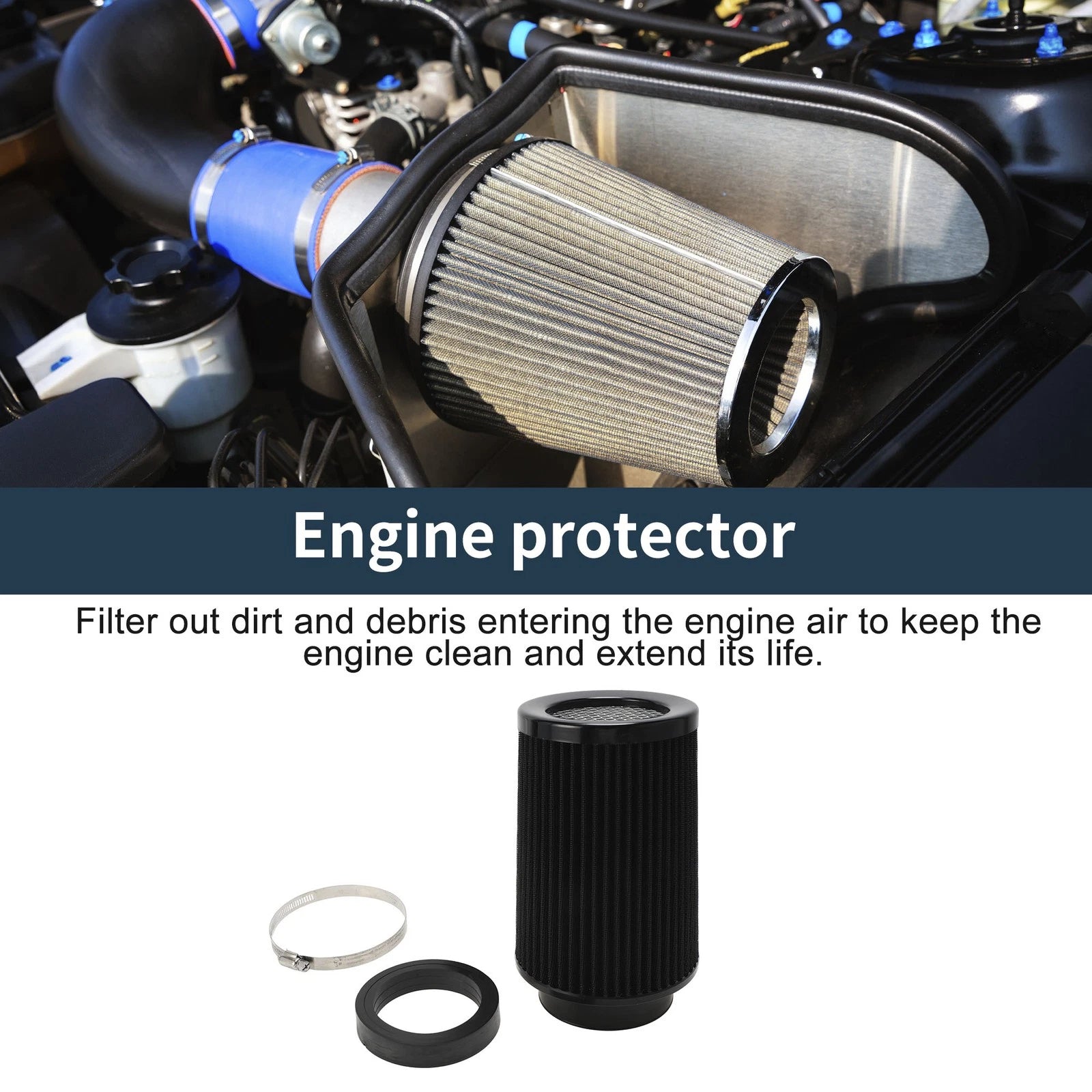High Flow Engine Air Filter for Universal Fit (76/89/101mm) Black