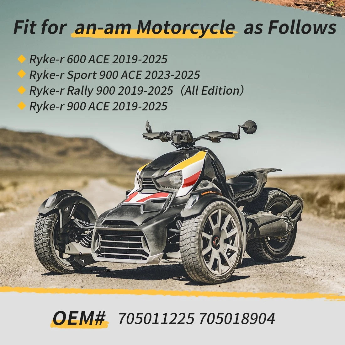 Left & Right Side Mirrors with Hardware Kit for Can-Am Ryker 600 900 (2019–2023)