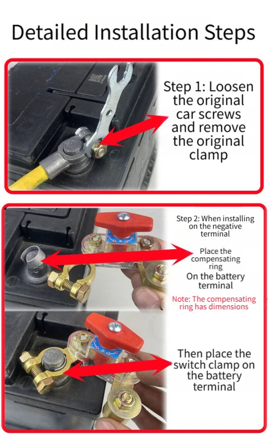 12V/24V Car Battery Disconnect Switch with Adjustable Terminals