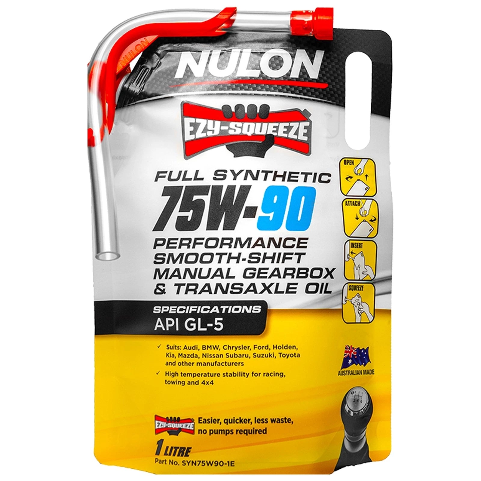 Nulon Ezy-Squeeze 75W90 Manual Gearbox Oil 1L for Performance Transaxle