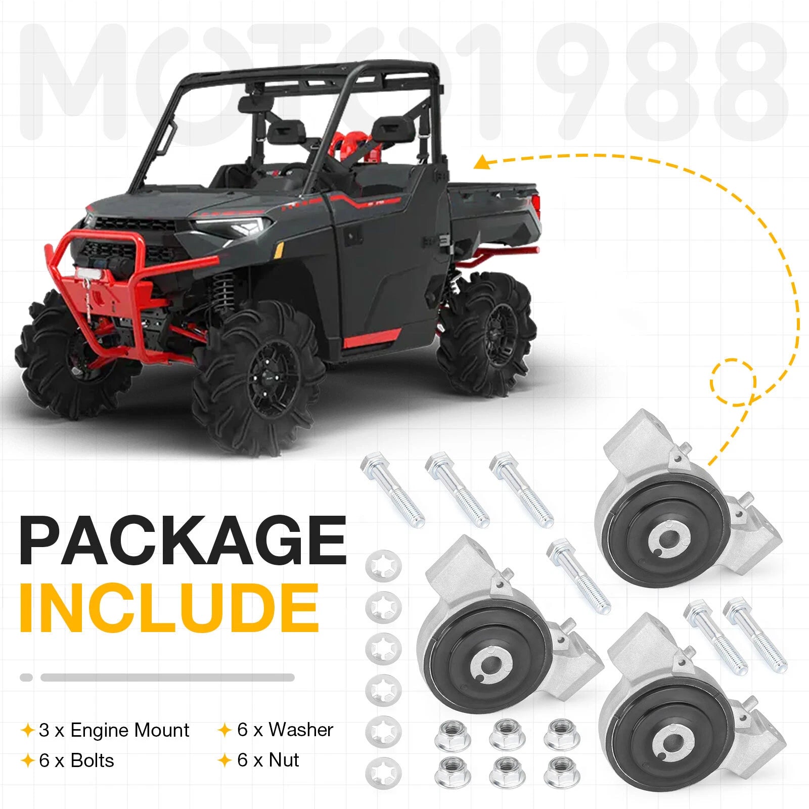 3 Pack Engine Mount Isolator for Polaris RZR Ranger General XP 1000 (# 1332955)