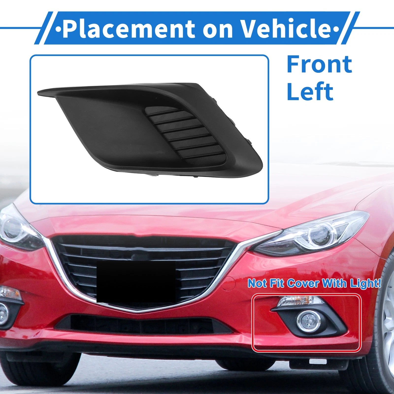 Front Left Fog Light Grill Replacement for Mazda 3 (2014–2016) ABS