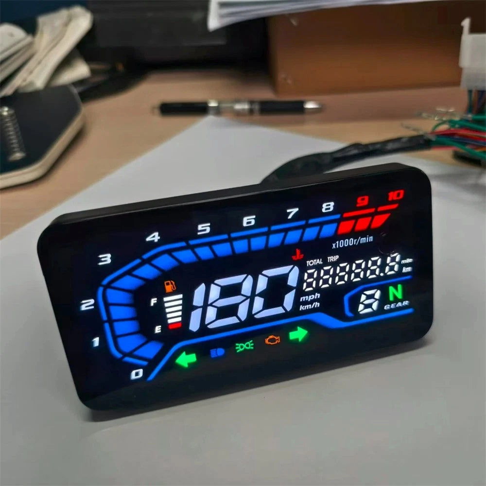 Universal 12V Waterproof Digital LED Motorcycle Speedometer Tachometer Gauge