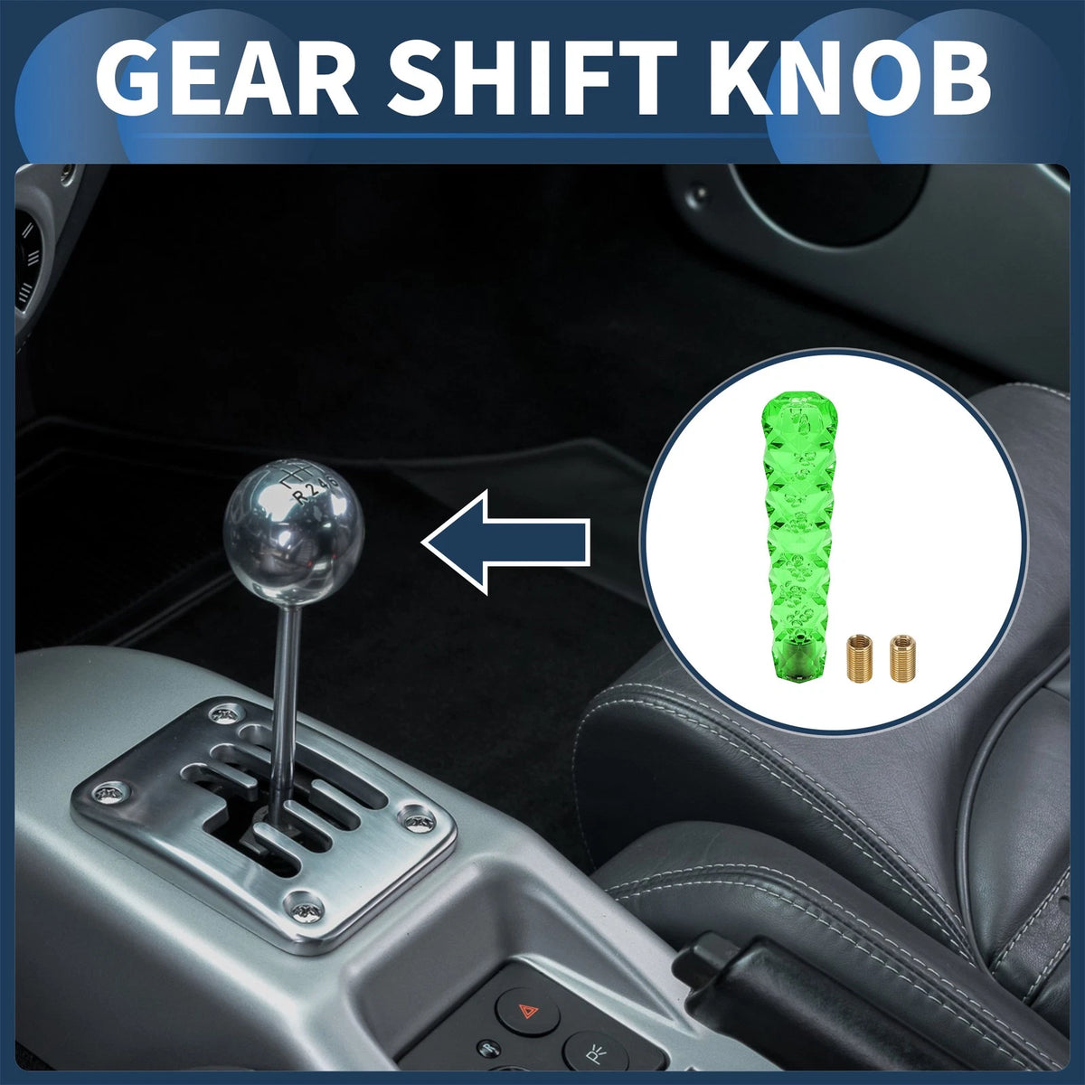 Crystal Shift Knob with 2 Adapters for Universal Fit (20cm, Green)