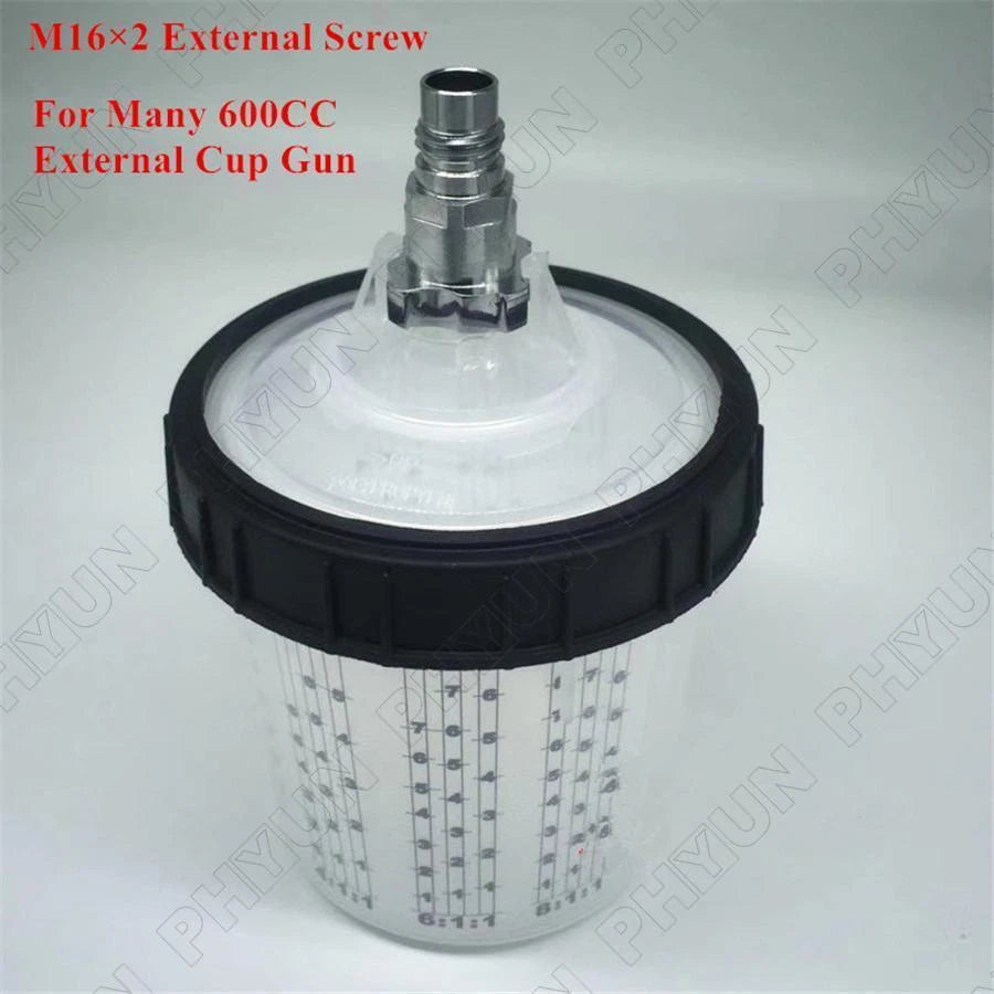 For Auto Spray Gun Connector Pot M16x2 External Thread Adapter & 600ML Paint Cup