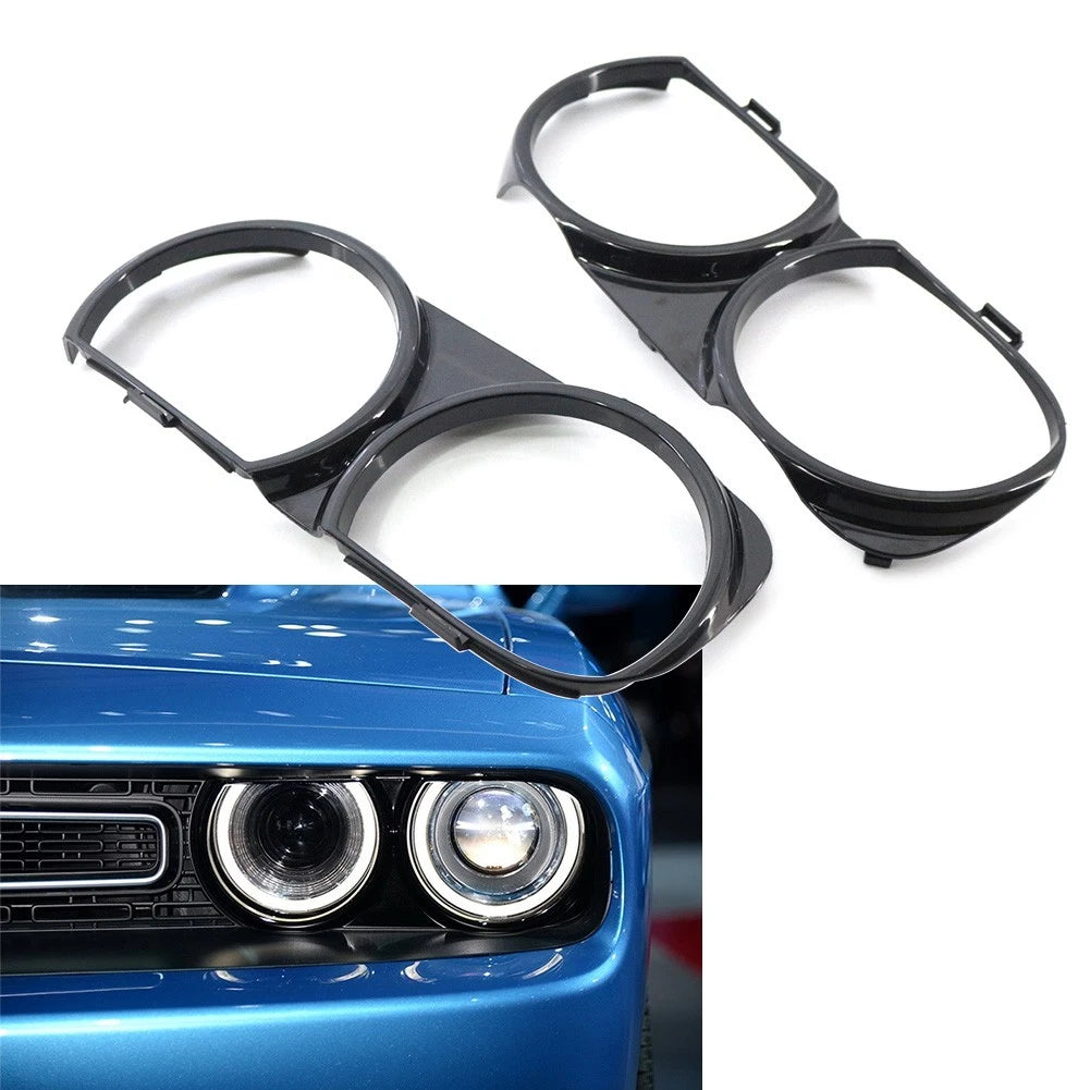 Front Lamp Headlight Bezel Trim for Dodge Challenger (2015–2021) ABS Black Pair