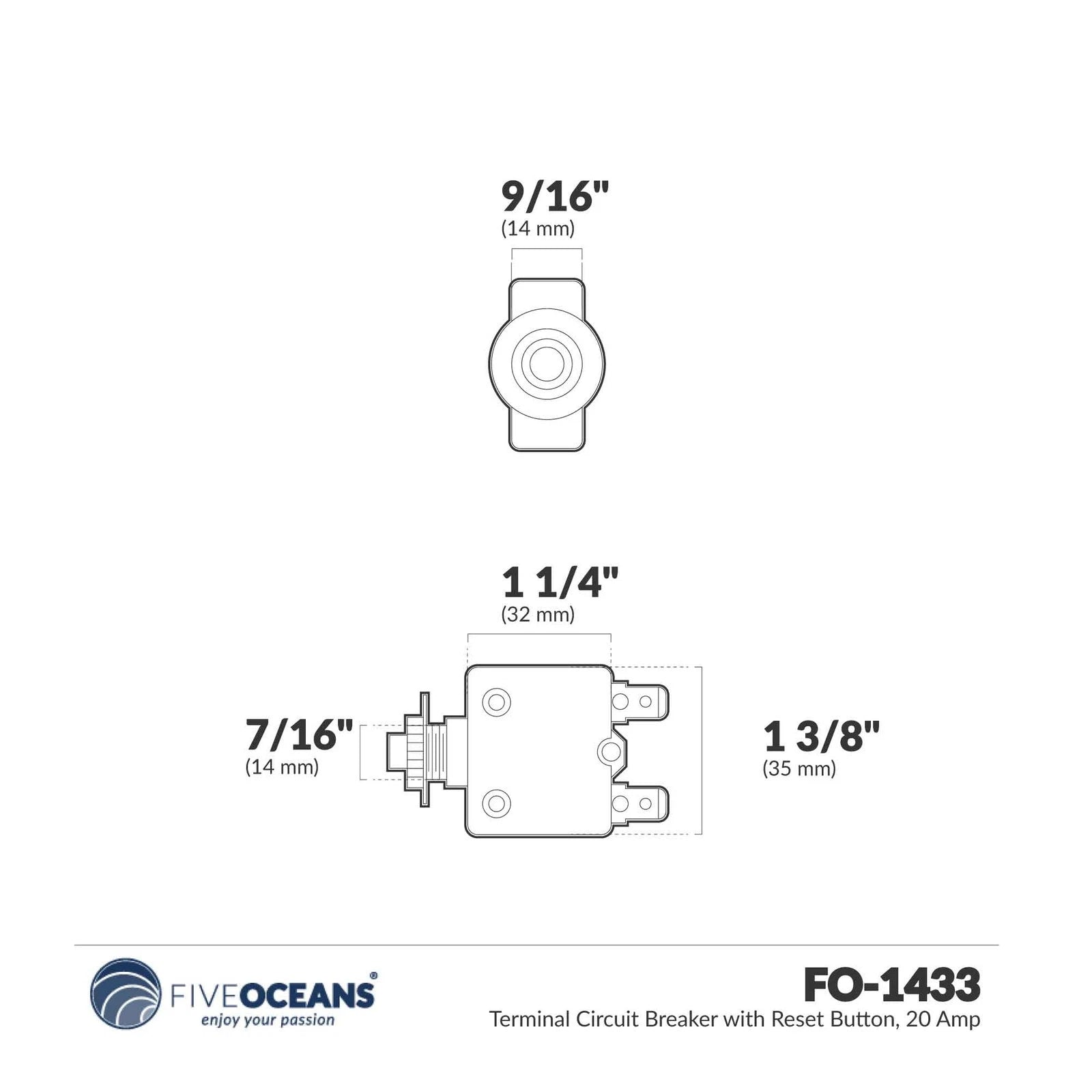 20 Amp Circuit Breaker with Reset Button for Five Oceans FO1433
