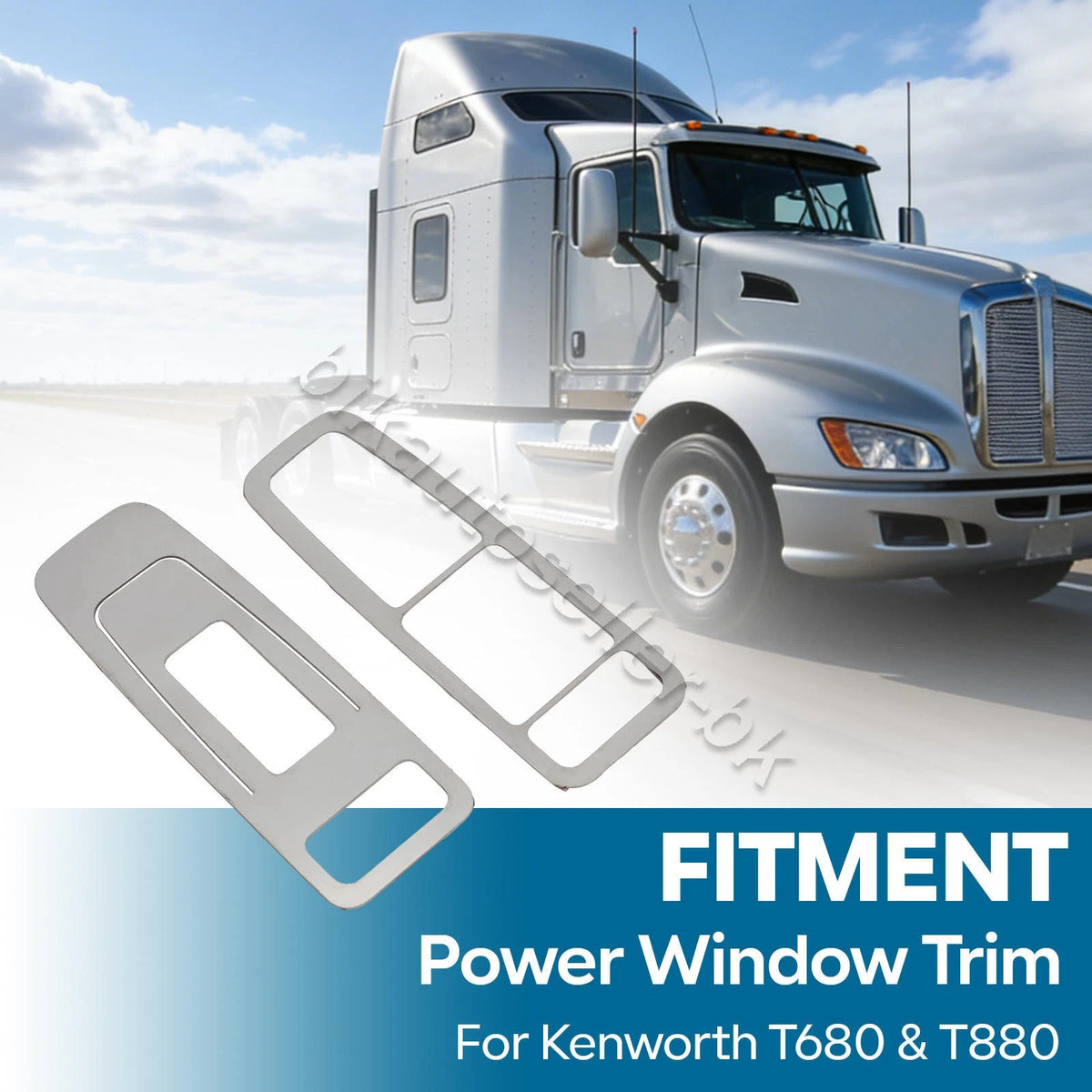 Stainless Steel Power Window Switch Bezel Trim Set for Kenworth T680 T880 (2016–2023)