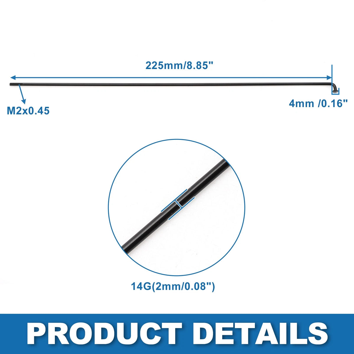 Bicycle Spokes 14G 225mm Replacement Steel Spokes for Mountain Bike (36 Pack)