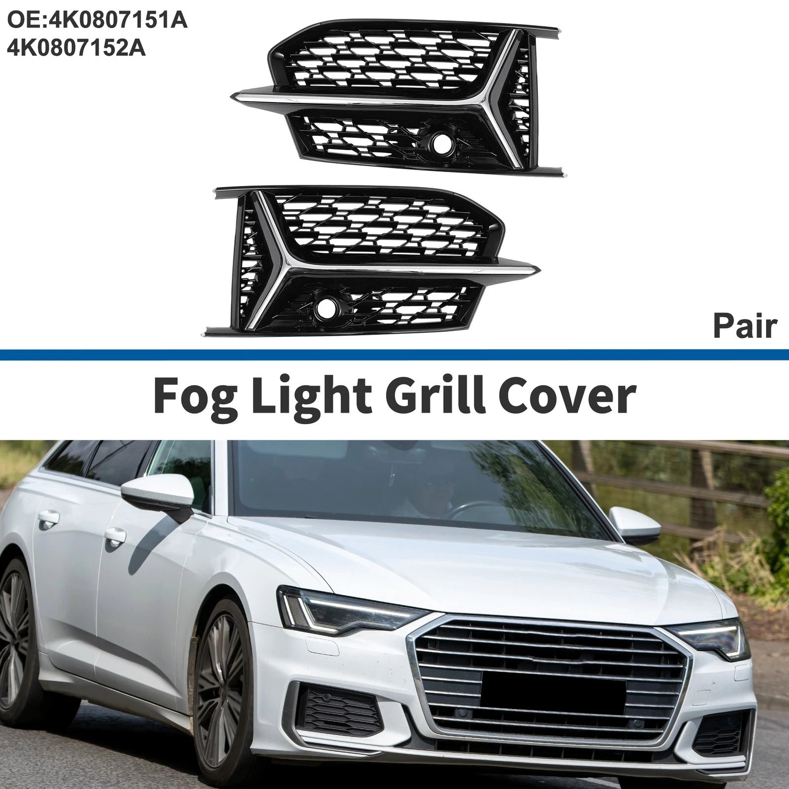 Fog Light Grille Pair Front Left Right for Audi A6 (2019–2023)