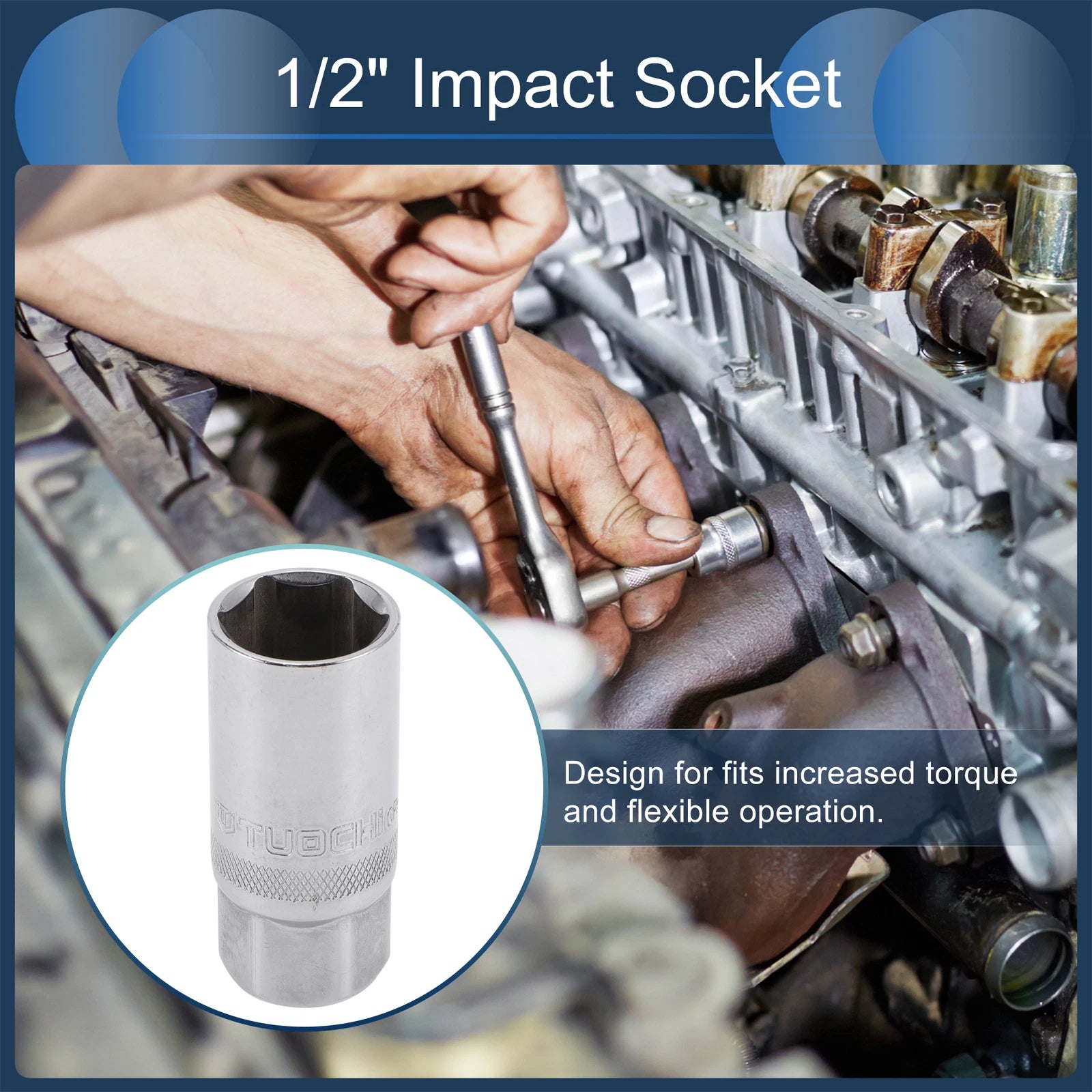 21mm 1/2 Inch Drive Spark Plug Impact Socket 6 Point CR-V