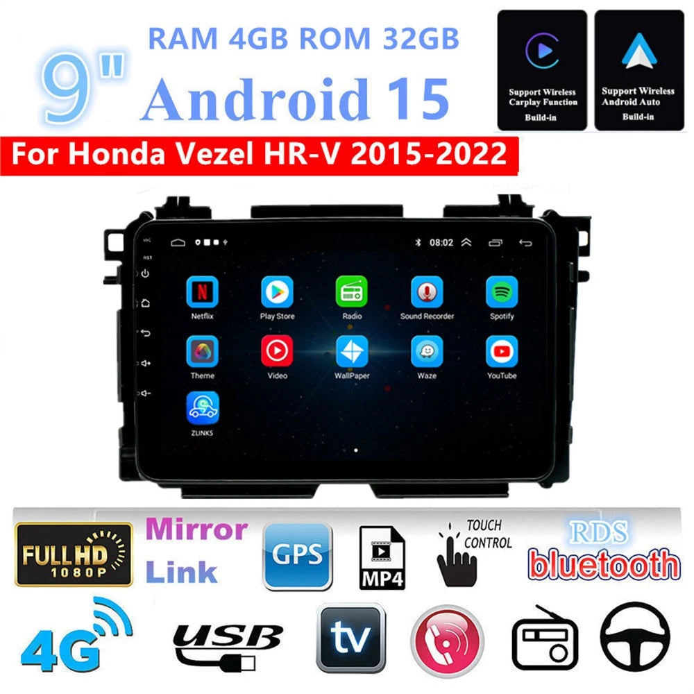 9'' Car Stereo GPS Navigation Head Unit for Honda Vezel HR-V (2015–2022)