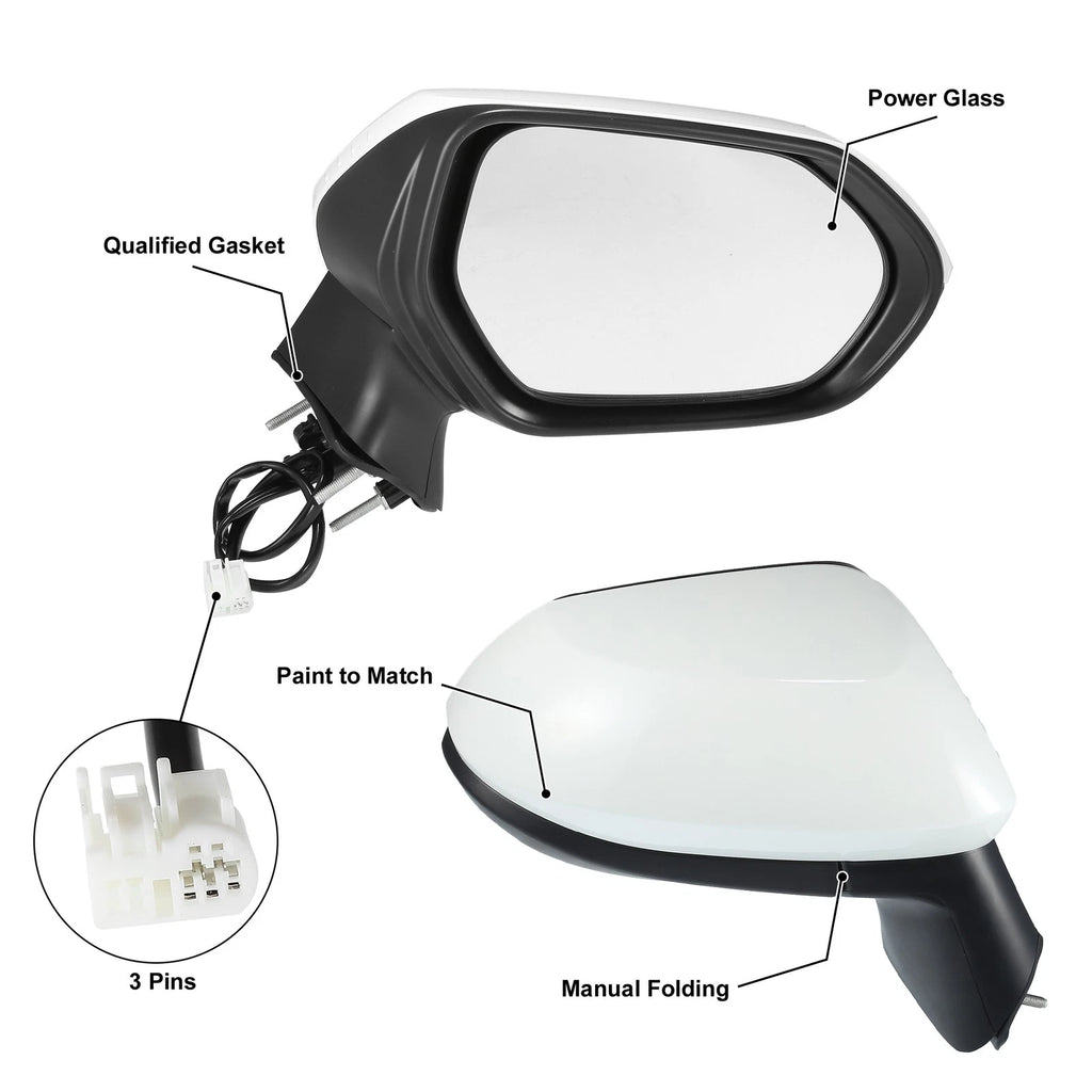Right Side Door Mirror Assembly 3 Pin White for Toyota Corolla (2020–2022)