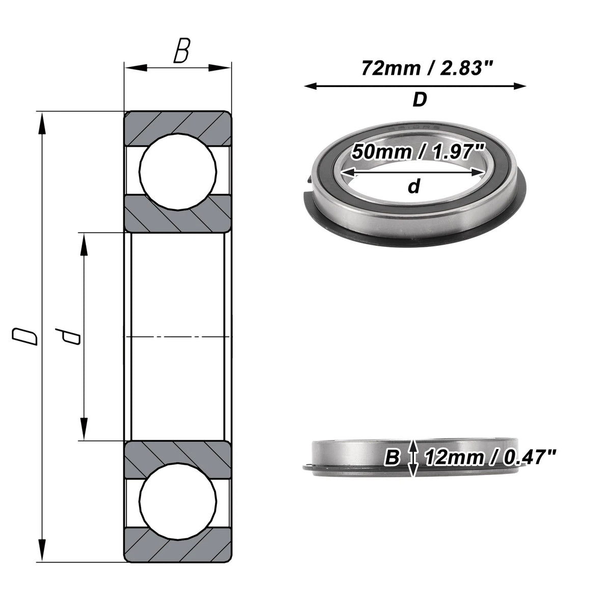Deep Groove Ball Bearing 50x72x12mm for Scooter Skateboard (1 Pc)