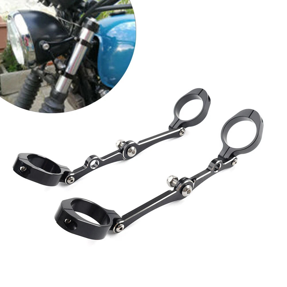 Universal Moto Headlight Turn Light Mount Black & Silver For 39/41mm Fork Tube