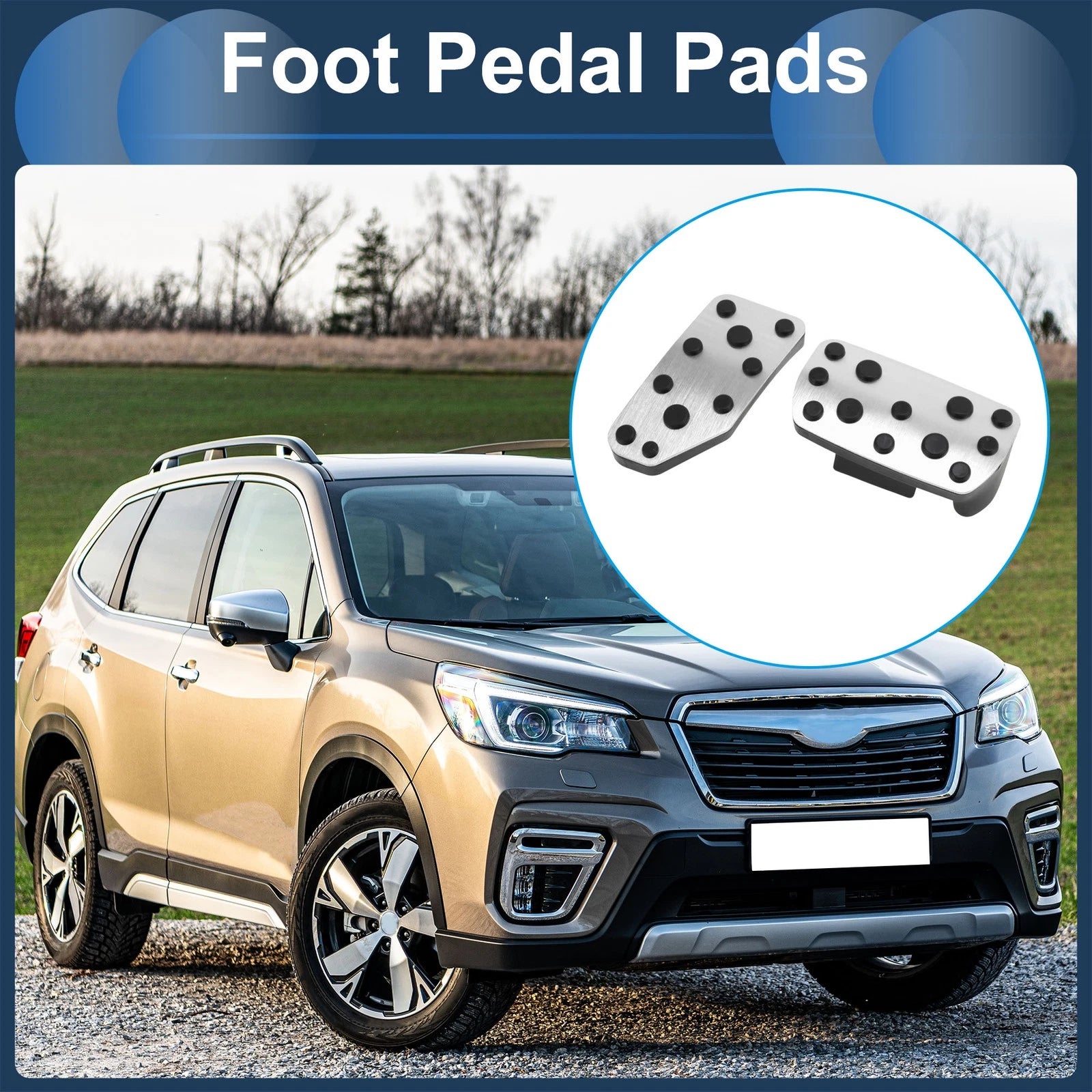 Foot Accelerator Pedal Covers 2 Pcs for Subaru Forester (2019–2021) Silver Tone