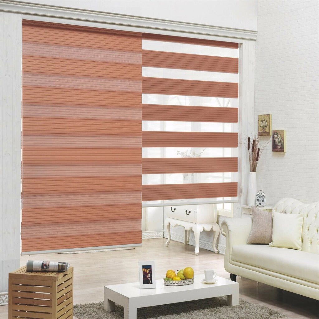 Zebra Roller Blinds for 56" Windows (Cordless, Dual Layer, Brown)