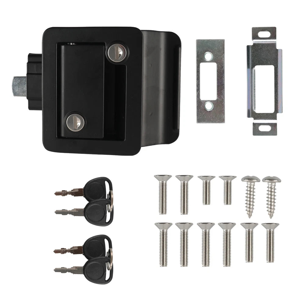 Black RV Entry Lock with Latch Handle & Deadbolt for Standard Trailer Doors