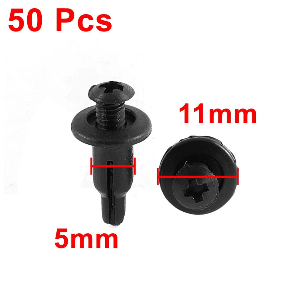 50 Pcs 11mm x 5mm Black Plastic Rivet Clips for Bumper Trim Panel